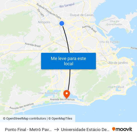 Ponto Final - Metrô Pavuna (Praça Copérnico) to Universidade Estácio De Sá - Barra I Tom Jobim map