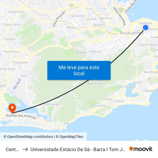 Central to Universidade Estácio De Sá - Barra I Tom Jobim map