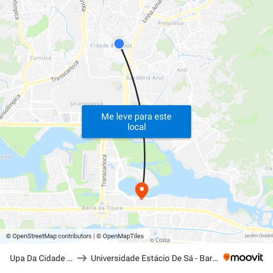 Upa Da Cidade De Deus to Universidade Estácio De Sá - Barra I Tom Jobim map