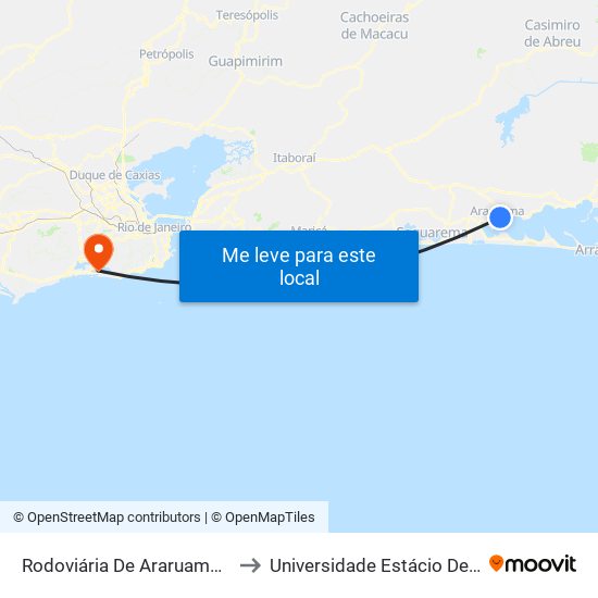 Rodoviária De Araruama - Rua Com. A. Carvalho to Universidade Estácio De Sá - Barra I Tom Jobim map