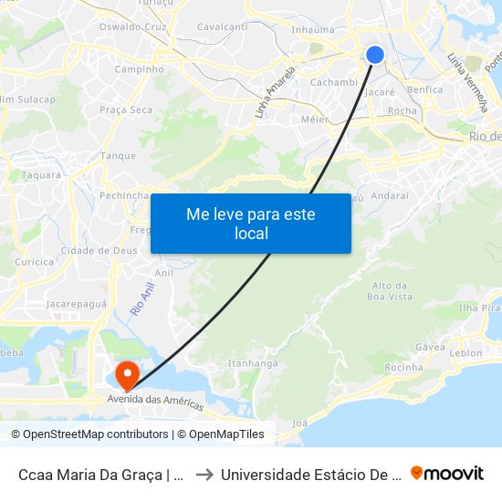 Ccaa Maria Da Graça | Metrô Maria Da Graça to Universidade Estácio De Sá - Barra I Tom Jobim map