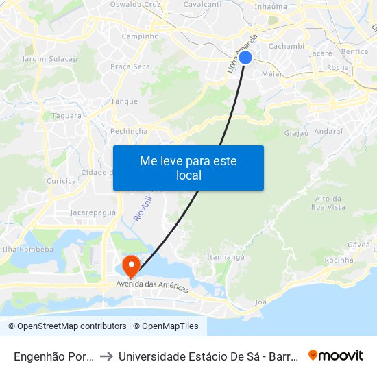 Engenhão Portão Sul to Universidade Estácio De Sá - Barra I Tom Jobim map