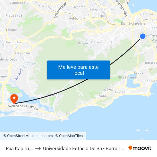 Rua Itapiru, 592 to Universidade Estácio De Sá - Barra I Tom Jobim map
