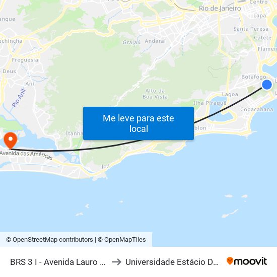 BRS 3 I - Avenida Lauro Sodre | Shopping Rio Sul to Universidade Estácio De Sá - Barra I Tom Jobim map