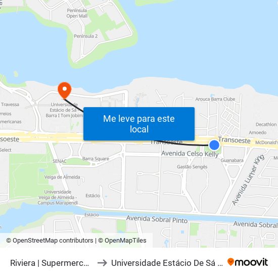 Riviera | Supermercardo Guanabara to Universidade Estácio De Sá - Barra I Tom Jobim map