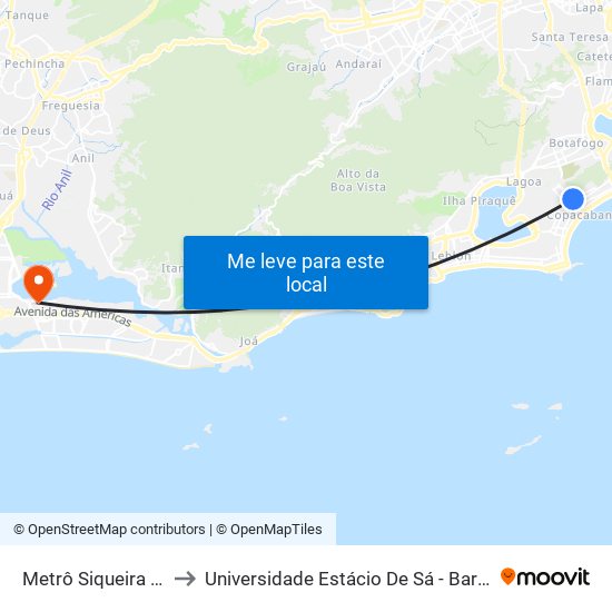 Metrô Siqueira Campos to Universidade Estácio De Sá - Barra I Tom Jobim map