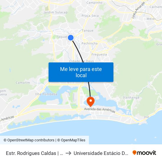 Estr. Rodrigues Caldas | Shopping Taquara Plaza to Universidade Estácio De Sá - Barra I Tom Jobim map