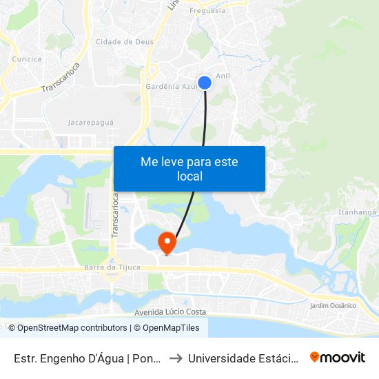 Estr. Engenho D'Água | Ponte Canal Do Anil | Dez Jacarepaguá to Universidade Estácio De Sá - Barra I Tom Jobim map
