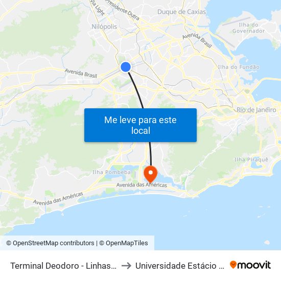 Terminal Deodoro - Linhas Externas (Sentido Vila Militar) to Universidade Estácio De Sá - Barra I Tom Jobim map