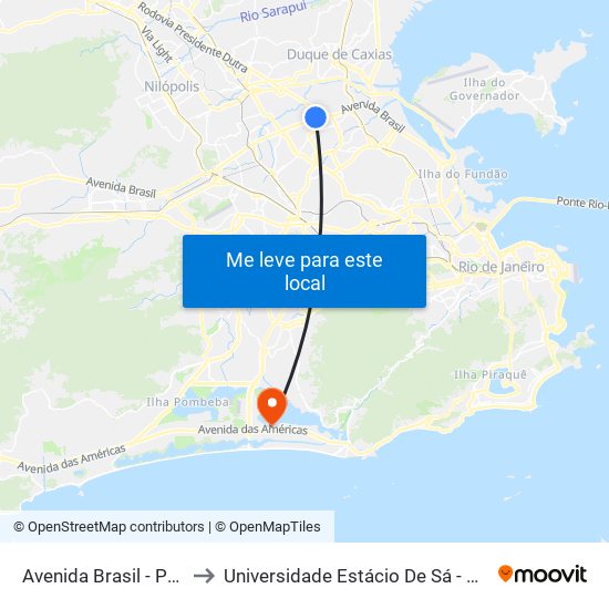 Avenida Brasil - Passarela 23 to Universidade Estácio De Sá - Barra I Tom Jobim map