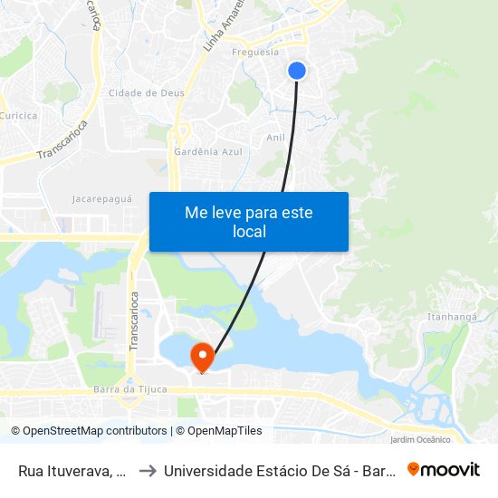 Rua Ituverava, 634-702 to Universidade Estácio De Sá - Barra I Tom Jobim map