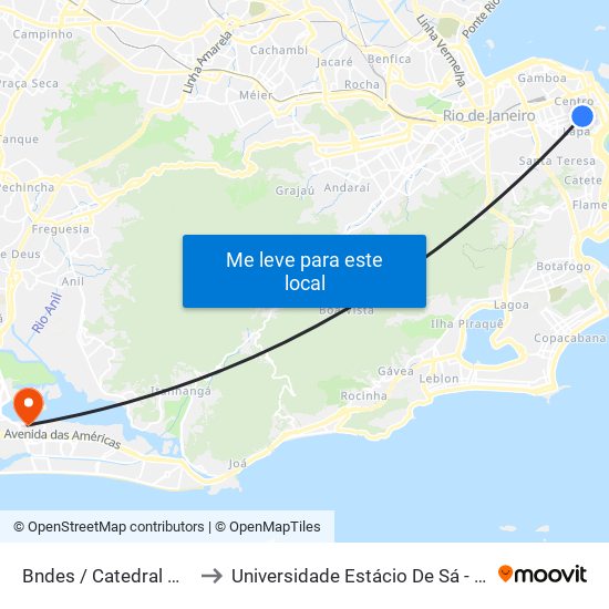 Bndes / Catedral Metropolitana to Universidade Estácio De Sá - Barra I Tom Jobim map