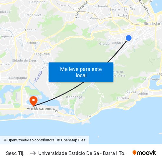 Sesc Tijuca to Universidade Estácio De Sá - Barra I Tom Jobim map