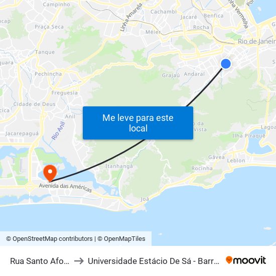 Rua Santo Afonso, 44 to Universidade Estácio De Sá - Barra I Tom Jobim map