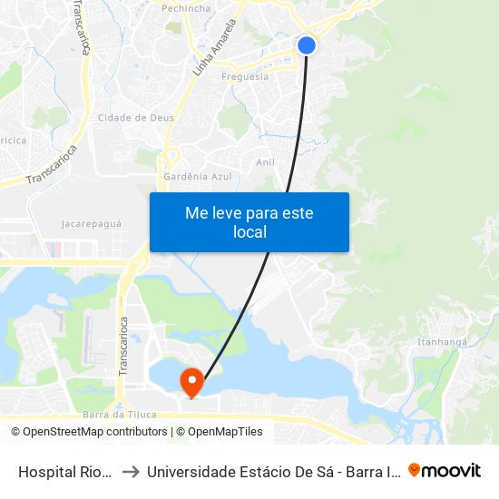 Hospital Rios D'Or to Universidade Estácio De Sá - Barra I Tom Jobim map