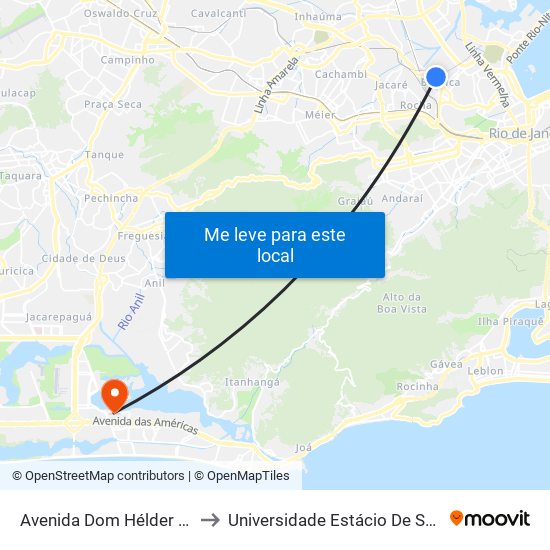 Avenida Dom Hélder Câmara, 186-312 to Universidade Estácio De Sá - Barra I Tom Jobim map