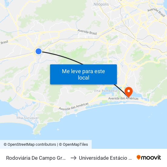 Rodoviária De Campo Grande - Plataforma A (Jabour) to Universidade Estácio De Sá - Barra I Tom Jobim map