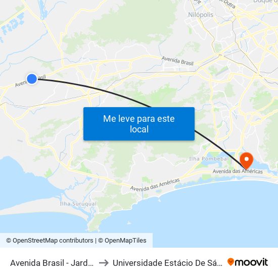 Avenida Brasil - Jardim Palmares (1) to Universidade Estácio De Sá - Barra I Tom Jobim map