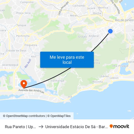 Rua Pareto | Upa - Tijuca to Universidade Estácio De Sá - Barra I Tom Jobim map
