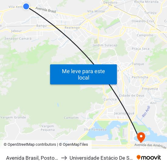 Avenida Brasil, Posto Br Fabiana Oeste to Universidade Estácio De Sá - Barra I Tom Jobim map