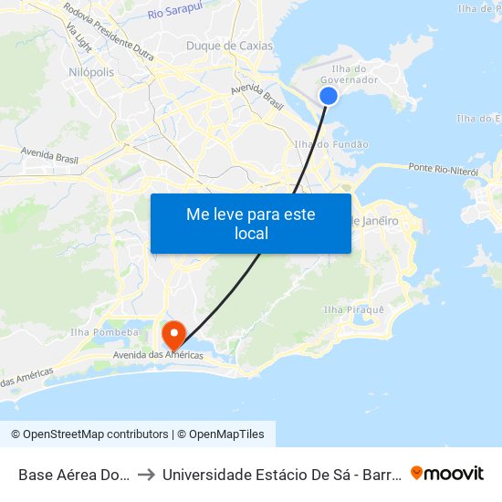 Base Aérea Do Galeão to Universidade Estácio De Sá - Barra I Tom Jobim map