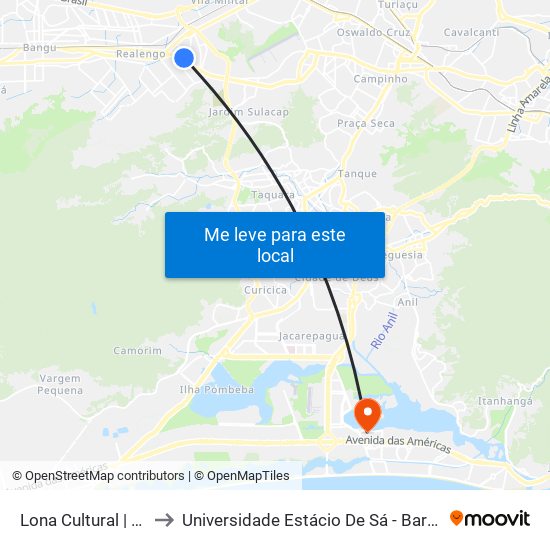 Lona Cultural | Prezunic to Universidade Estácio De Sá - Barra I Tom Jobim map