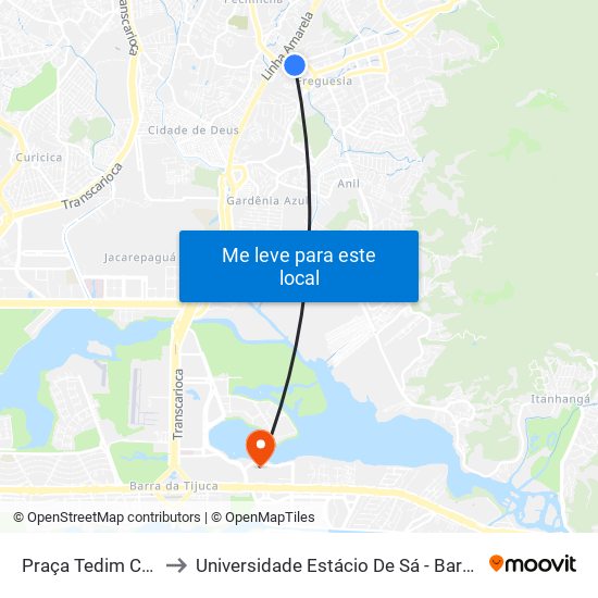 Praça Tedim Cerqueira to Universidade Estácio De Sá - Barra I Tom Jobim map