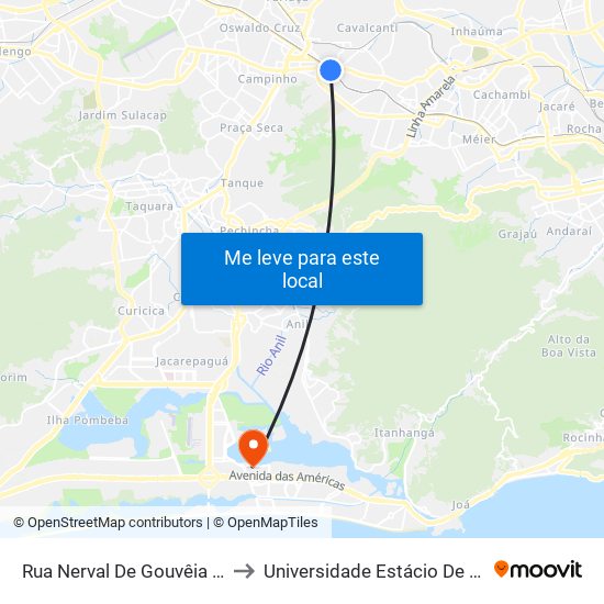 Rua Nerval De Gouvêia | Estação Cascadura to Universidade Estácio De Sá - Barra I Tom Jobim map