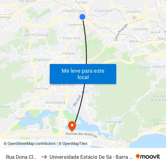 Rua Dona Clara, 11 to Universidade Estácio De Sá - Barra I Tom Jobim map