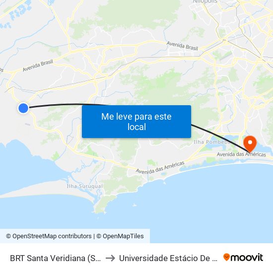 BRT Santa Veridiana (Sentido Pingo D'Água) to Universidade Estácio De Sá - Barra I Tom Jobim map