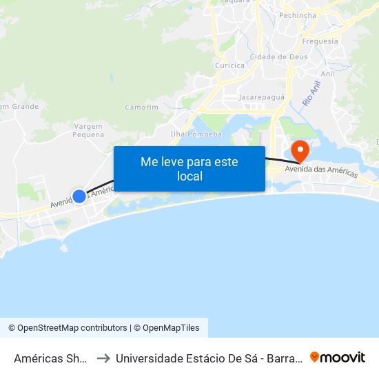 Américas Shopping to Universidade Estácio De Sá - Barra I Tom Jobim map