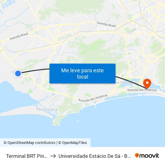 Terminal BRT Pingo D'Água to Universidade Estácio De Sá - Barra I Tom Jobim map