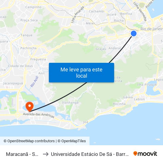 Maracanã - Setor Sul to Universidade Estácio De Sá - Barra I Tom Jobim map