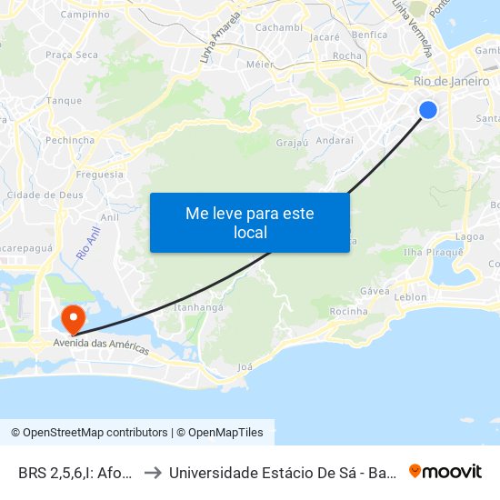 BRS 2,5,6,I: Afonso Pena to Universidade Estácio De Sá - Barra I Tom Jobim map