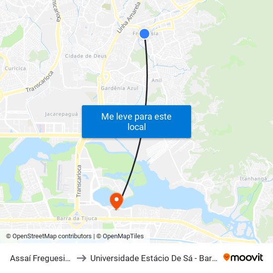 Assaí Freguesia / Caixa to Universidade Estácio De Sá - Barra I Tom Jobim map