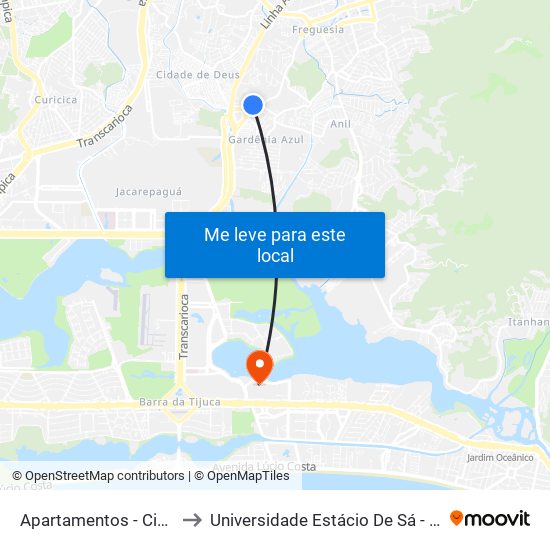 Apartamentos - Cidade De Deus to Universidade Estácio De Sá - Barra I Tom Jobim map