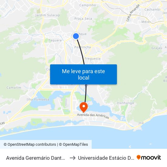 Avenida Geremário Dantas | Intercontinental Tanque to Universidade Estácio De Sá - Barra I Tom Jobim map