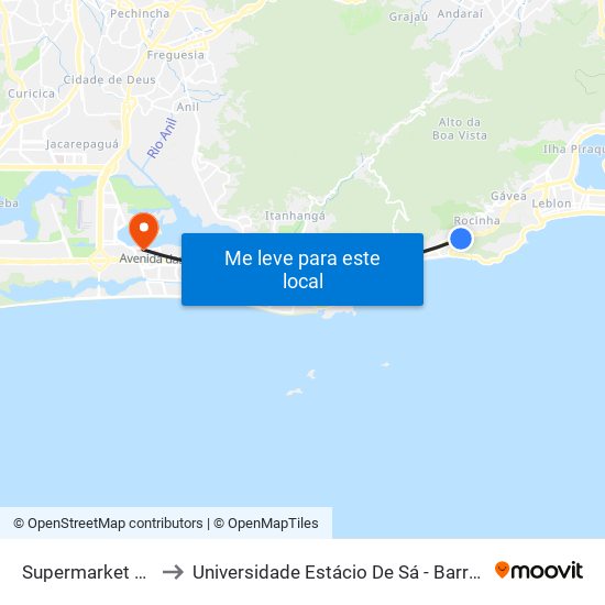 Supermarket Rocinha to Universidade Estácio De Sá - Barra I Tom Jobim map