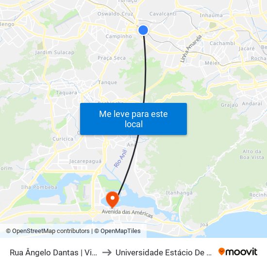 Rua Ângelo Dantas | Viaduto De Cascadura to Universidade Estácio De Sá - Barra I Tom Jobim map