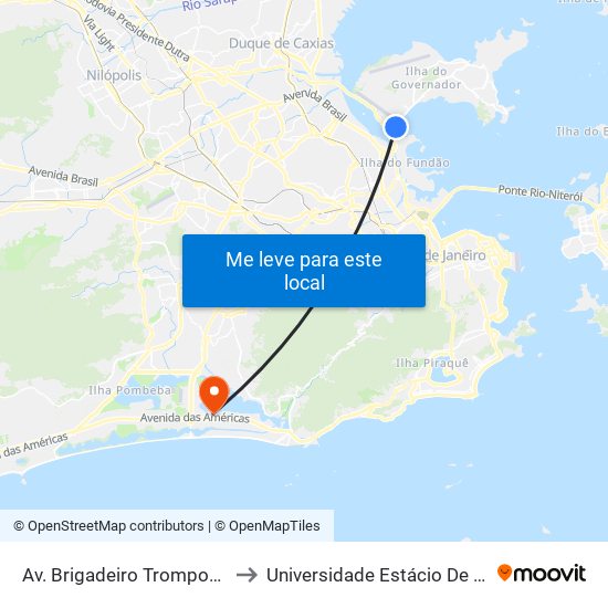 Av. Brigadeiro Trompowski - Entrada Da Ilha to Universidade Estácio De Sá - Barra I Tom Jobim map