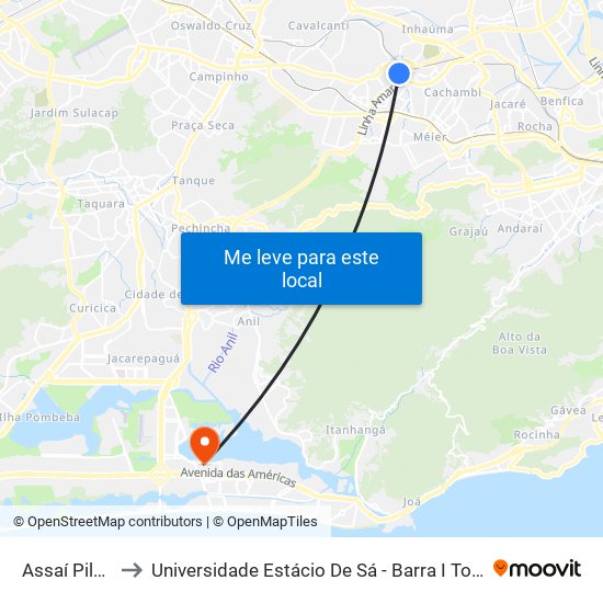 Assaí Pilares to Universidade Estácio De Sá - Barra I Tom Jobim map