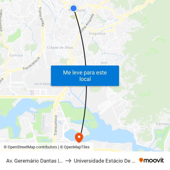 Av. Geremário Dantas | Largo Do Pechincha to Universidade Estácio De Sá - Barra I Tom Jobim map