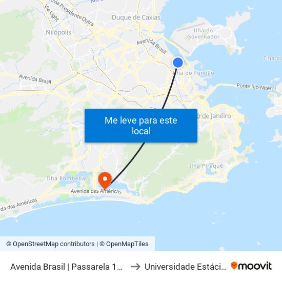 Avenida Brasil | Passarela 13 / Piscinão De Ramos (Sentido Centro) to Universidade Estácio De Sá - Barra I Tom Jobim map