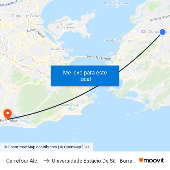 Carrefour Alcântara to Universidade Estácio De Sá - Barra I Tom Jobim map