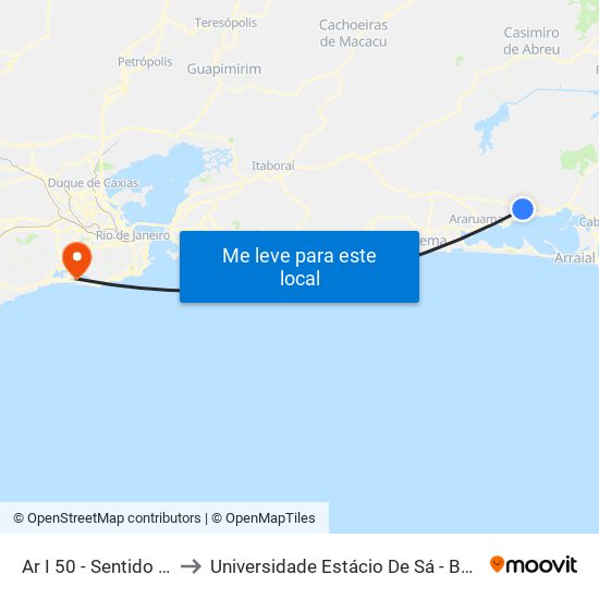 Ar I 50 - Sentido Araruama to Universidade Estácio De Sá - Barra I Tom Jobim map