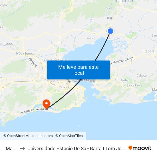 Magé to Universidade Estácio De Sá - Barra I Tom Jobim map