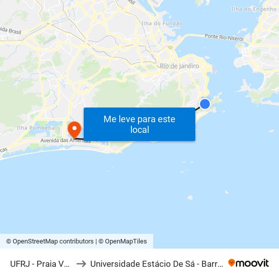 UFRJ - Praia Vermelha to Universidade Estácio De Sá - Barra I Tom Jobim map