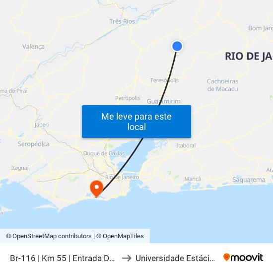 Br-116 | Km 55 | Entrada De Campanha (Sentido Teresópolis) to Universidade Estácio De Sá - Barra I Tom Jobim map