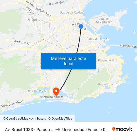 Av. Brasil 1033 - Parada De Lucas Rio De Janeiro to Universidade Estácio De Sá - Barra I Tom Jobim map