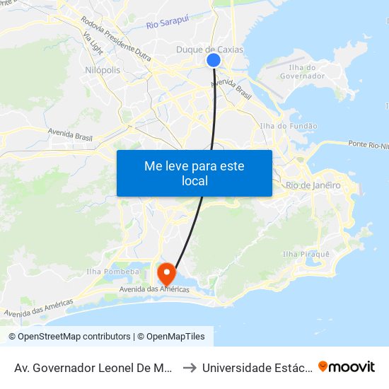 Av. Governador Leonel De Moura Brizola 189 - Centro Duque De Caxias to Universidade Estácio De Sá - Barra I Tom Jobim map